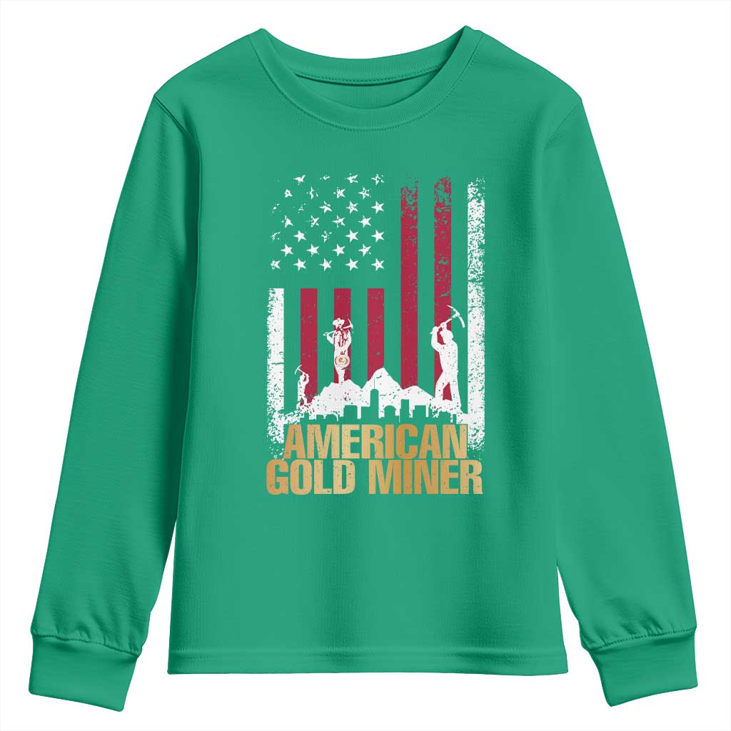 Gold Miner Patriotic American Flag Youth Sweatshirt - Wonder Print Shop