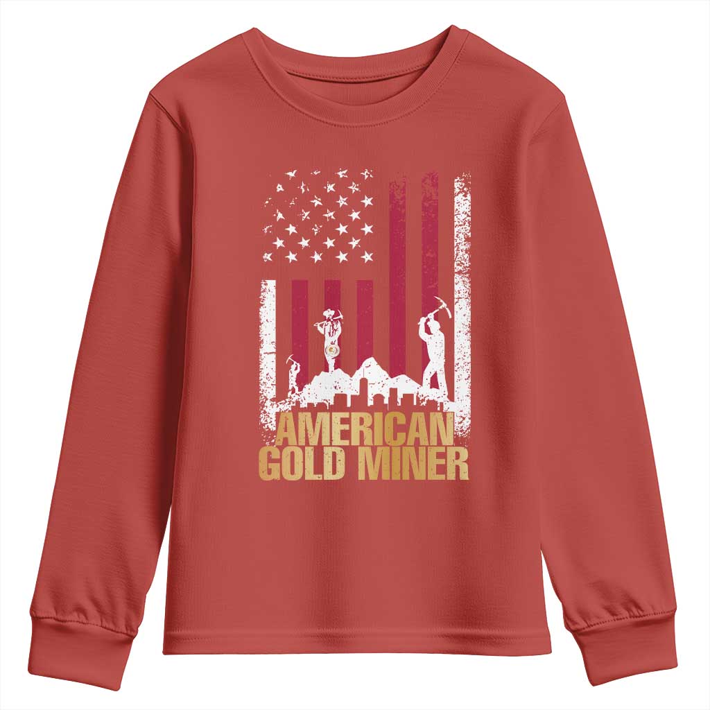 Gold Miner Patriotic American Flag Youth Sweatshirt - Wonder Print Shop