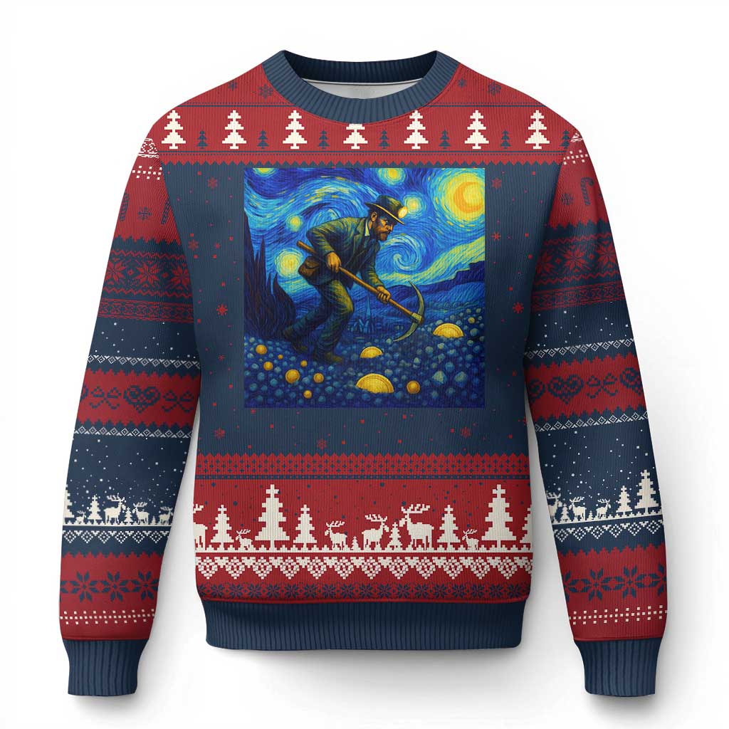 Gold Miner Starry Night Van Gogh Ugly Christmas Sweater - Wonder Print Shop