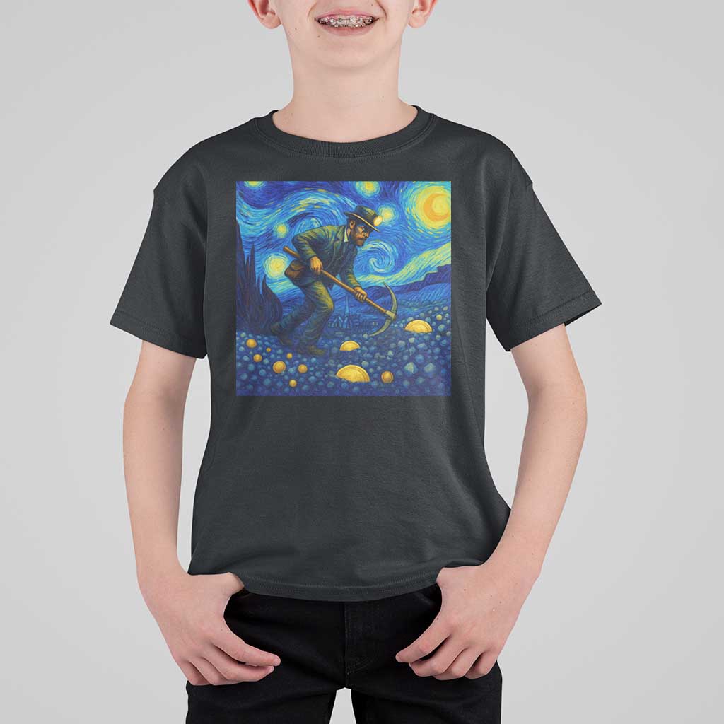 Gold Miner Starry Night Van Gogh T Shirt For Kid - Wonder Print Shop