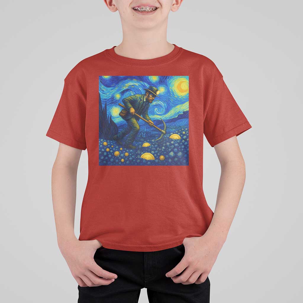 Gold Miner Starry Night Van Gogh T Shirt For Kid - Wonder Print Shop