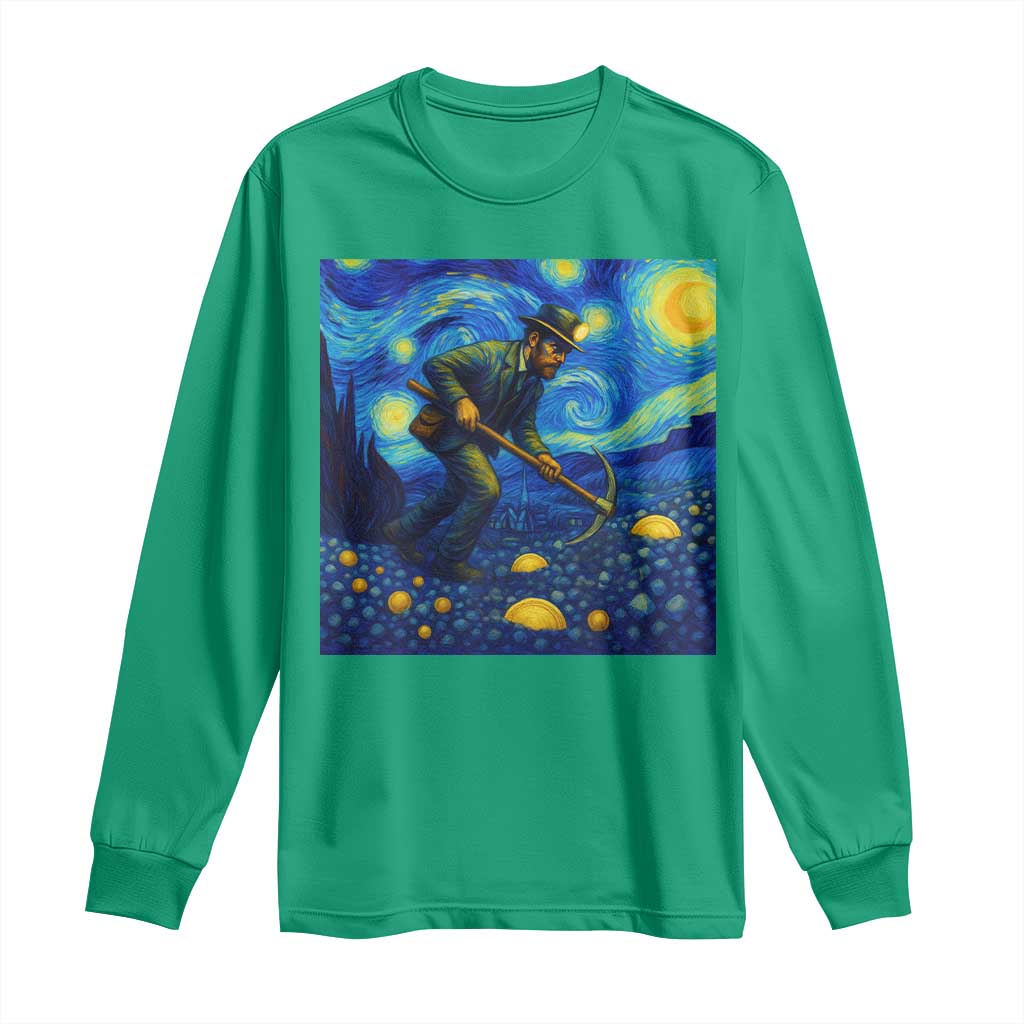 Gold Miner Starry Night Van Gogh Long Sleeve Shirt - Wonder Print Shop