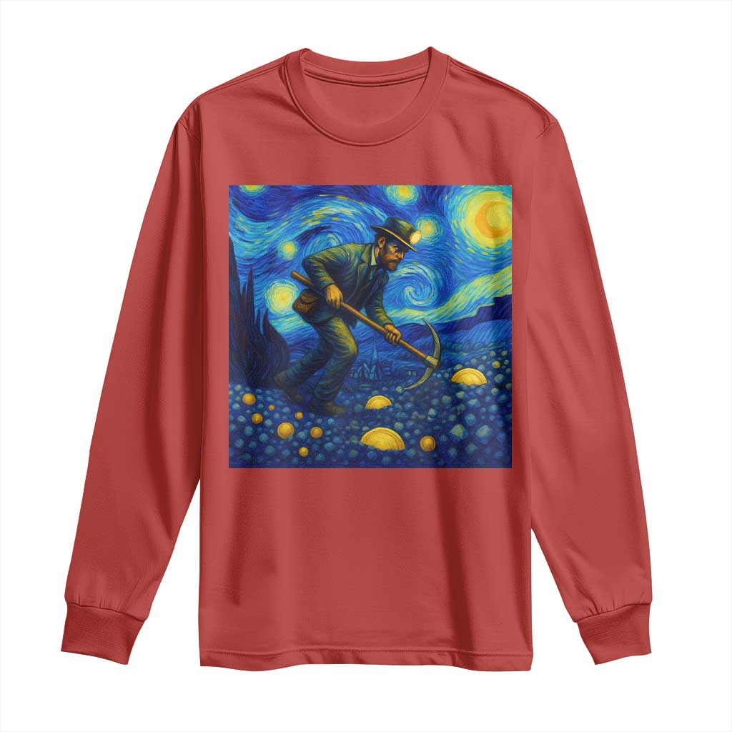 Gold Miner Starry Night Van Gogh Long Sleeve Shirt - Wonder Print Shop