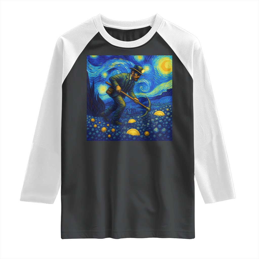 Gold Miner Starry Night Van Gogh Raglan Shirt - Wonder Print Shop