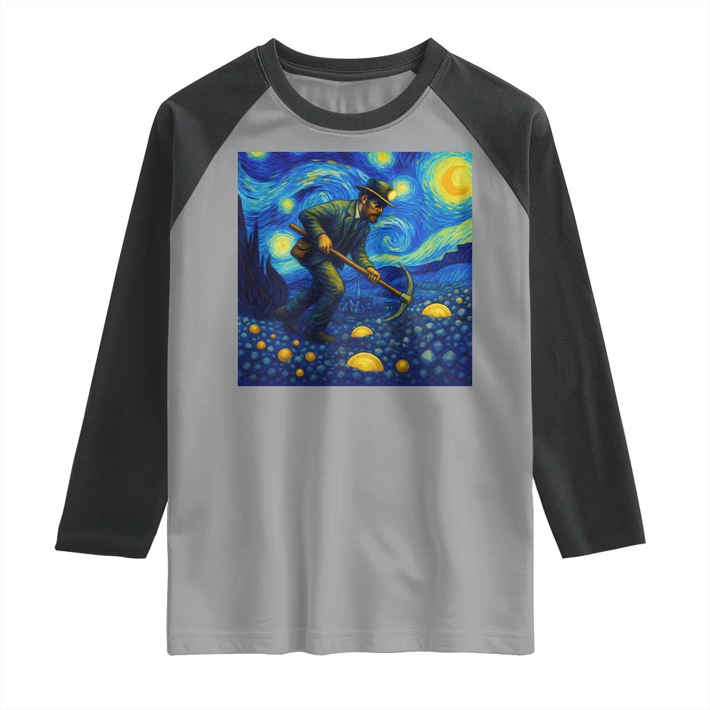 Gold Miner Starry Night Van Gogh Raglan Shirt - Wonder Print Shop