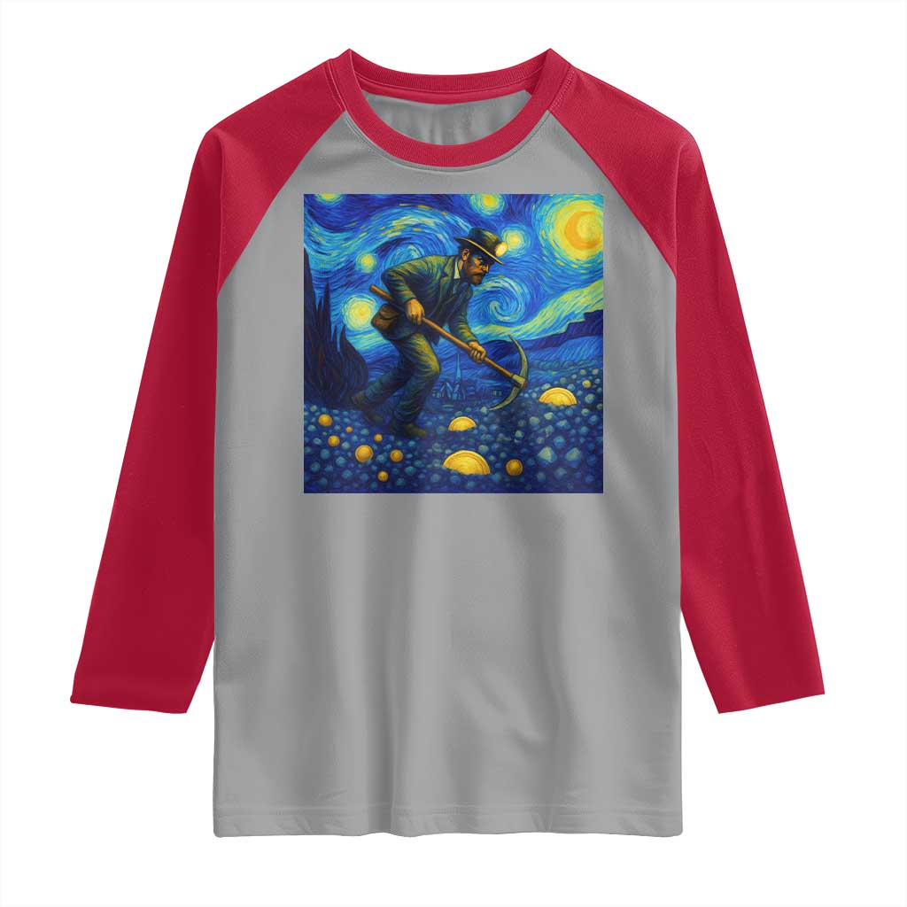 Gold Miner Starry Night Van Gogh Raglan Shirt - Wonder Print Shop
