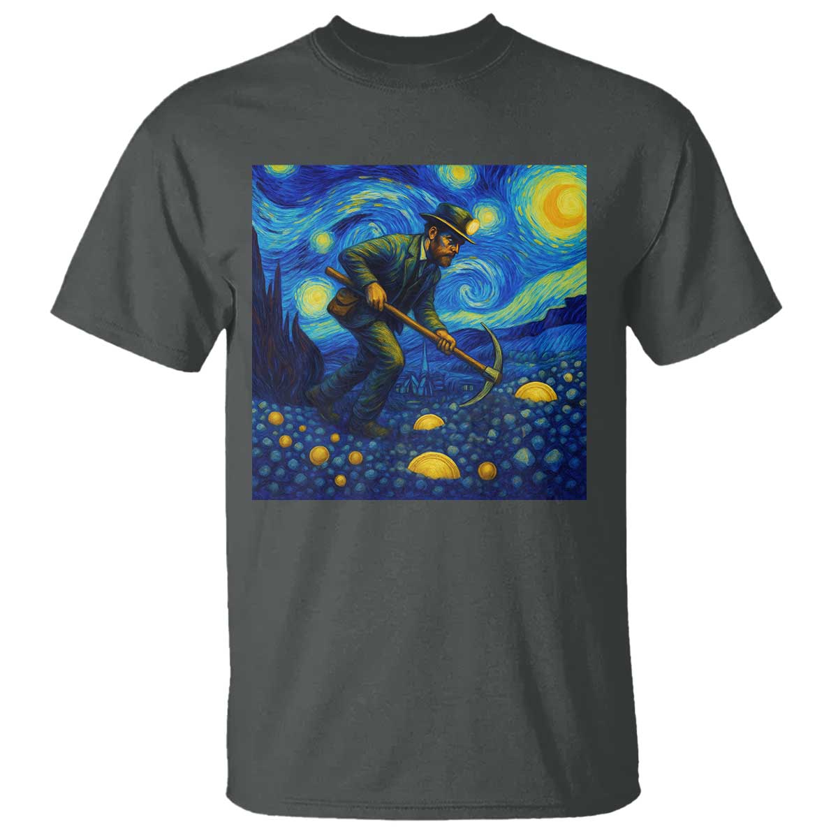 Gold Miner Starry Night Van Gogh T Shirt - Wonder Print Shop