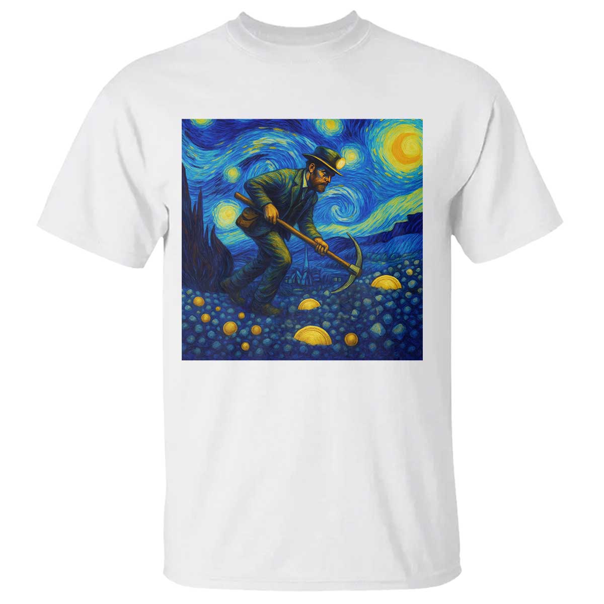 Gold Miner Starry Night Van Gogh T Shirt - Wonder Print Shop