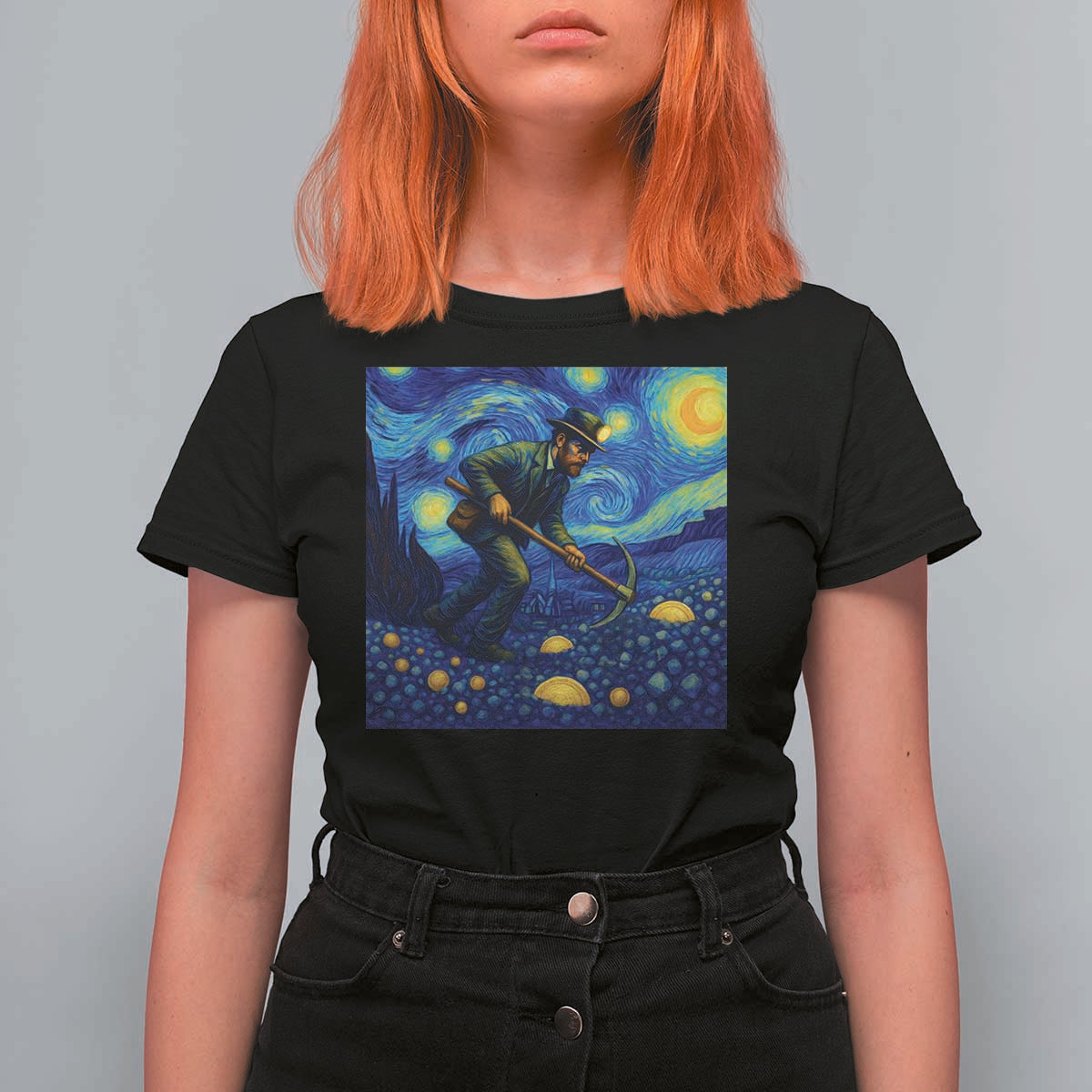 Gold Miner Starry Night Van Gogh T Shirt For Women - Wonder Print Shop