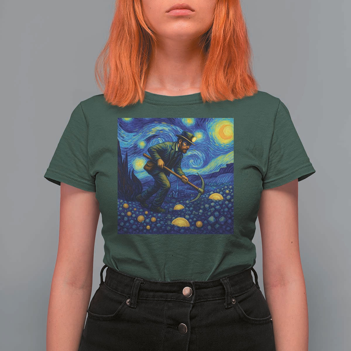 Gold Miner Starry Night Van Gogh T Shirt For Women - Wonder Print Shop