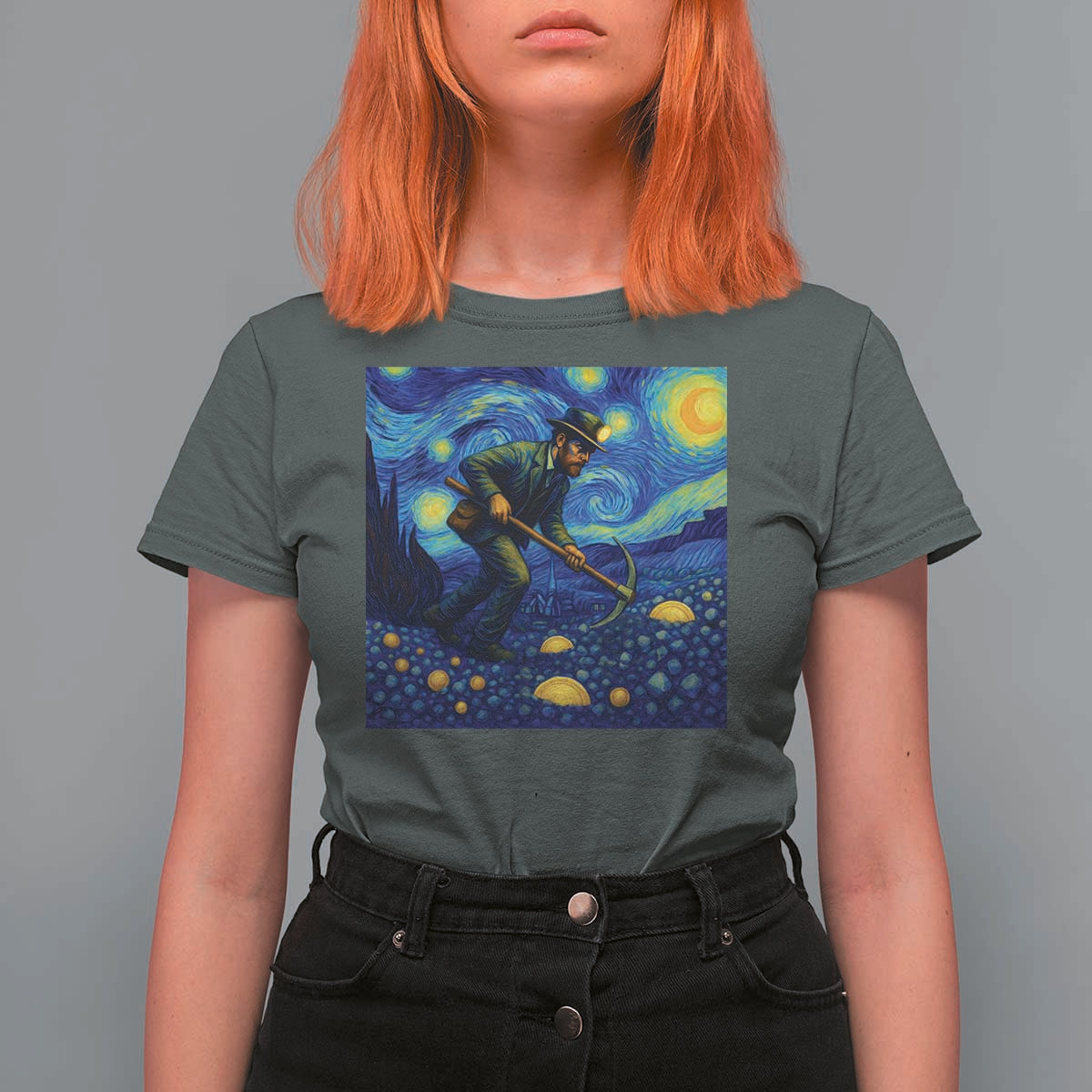 Gold Miner Starry Night Van Gogh T Shirt For Women - Wonder Print Shop