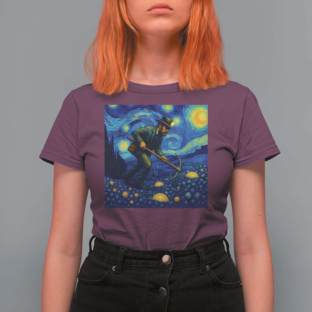 Gold Miner Starry Night Van Gogh T Shirt For Women - Wonder Print Shop