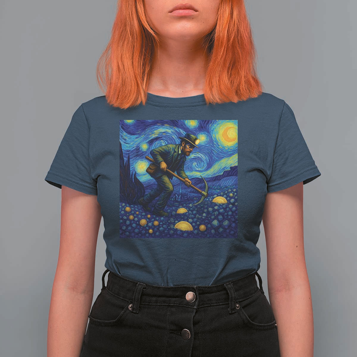 Gold Miner Starry Night Van Gogh T Shirt For Women - Wonder Print Shop