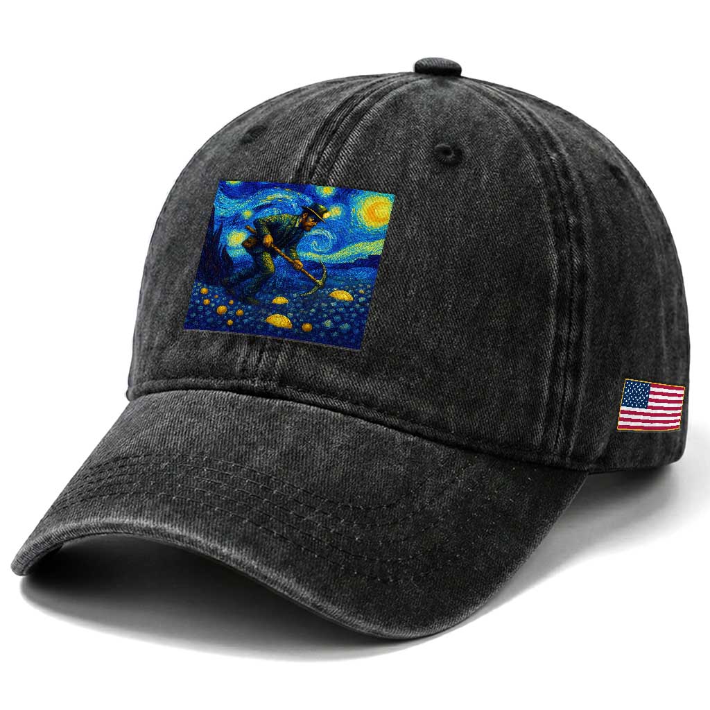 Gold Miner Starry Night Van Gogh Washed Cotton Baseball Cap