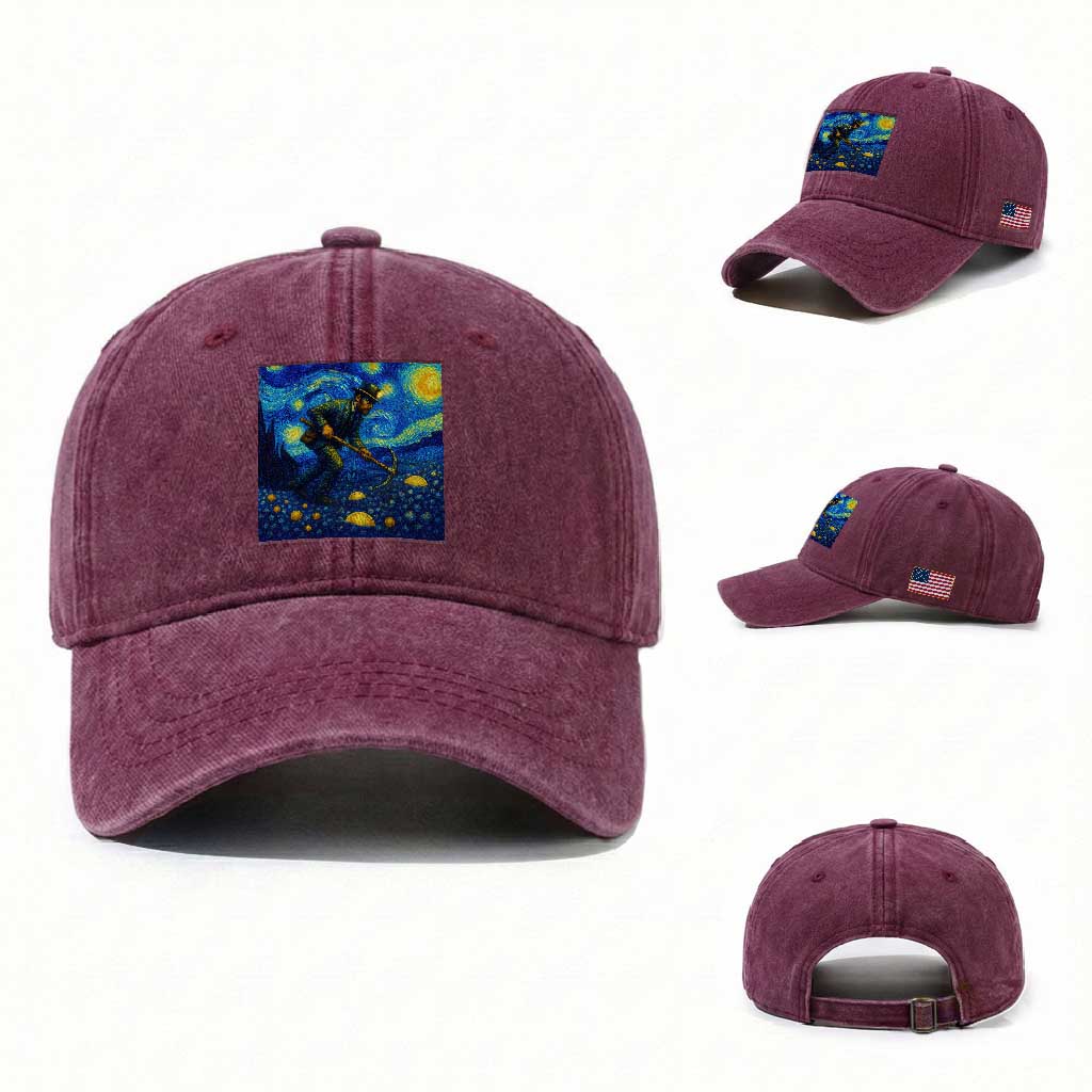 Gold Miner Starry Night Van Gogh Washed Cotton Baseball Cap