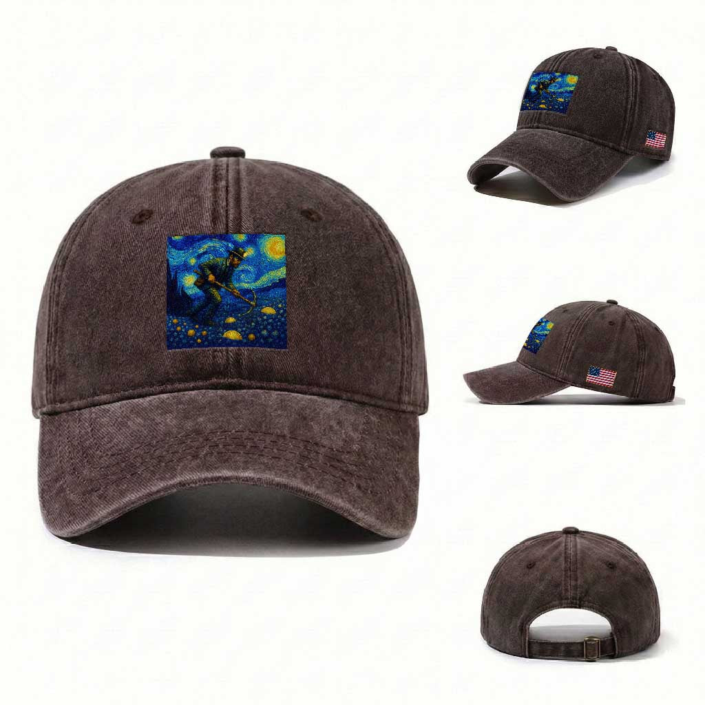 Gold Miner Starry Night Van Gogh Washed Cotton Baseball Cap