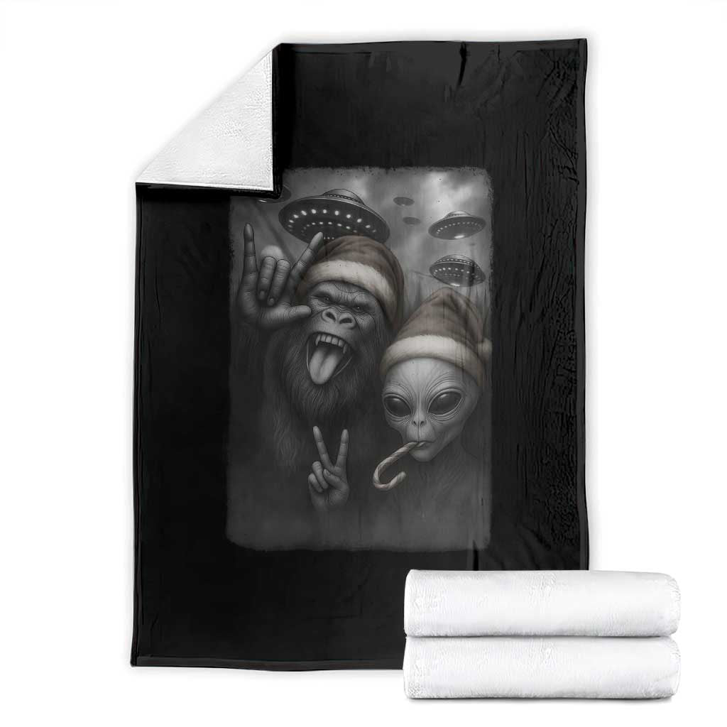 Bigfoot UFO Selife Throw Blanket Sasquatch Ailen Rock On Hand Christmas - Wonder Print Shop
