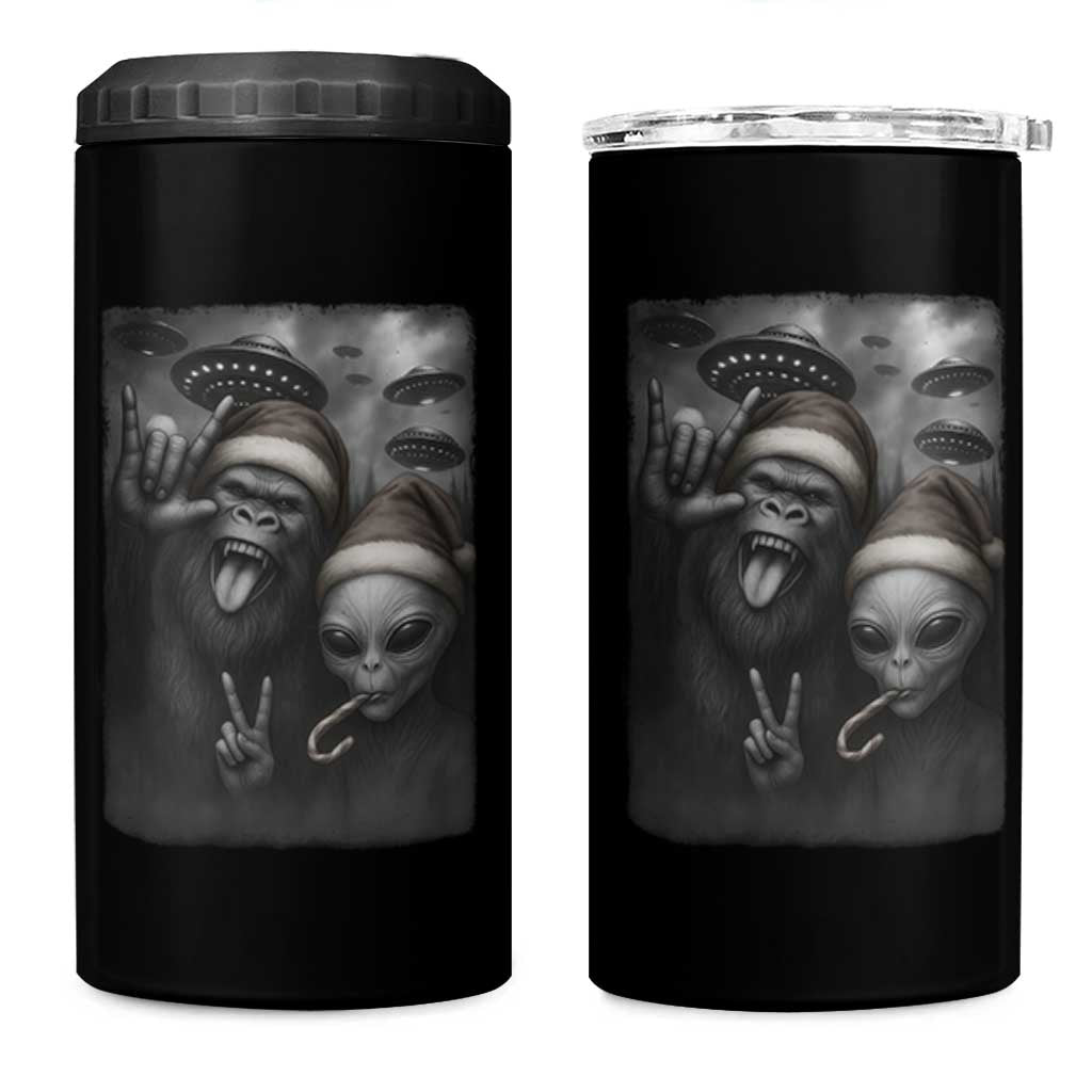 Bigfoot UFO Selife 4 in 1 Can Cooler Tumbler Sasquatch Ailen Rock On Hand Christmas - Wonder Print Shop