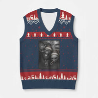 Bigfoot UFO Selife V-Neck Knit Sweater Vest Sasquatch Ailen Rock On Hand Xmas - Wonder Print Shop