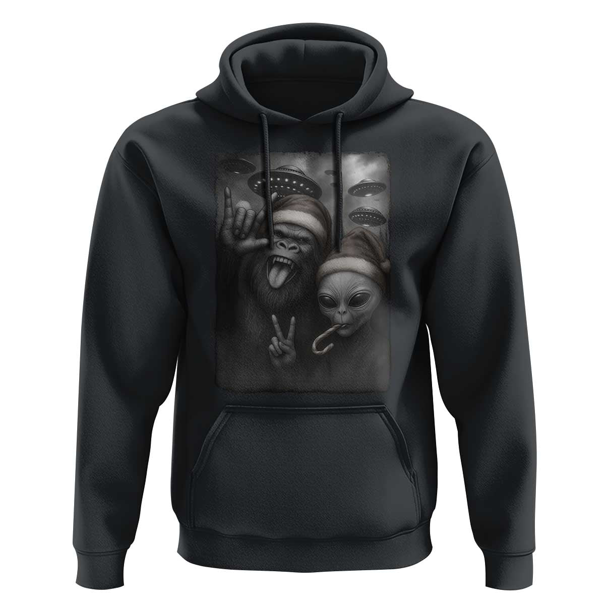 Bigfoot UFO Selife Hoodie Sasquatch Ailen Rock On Hand Christmas - Wonder Print Shop