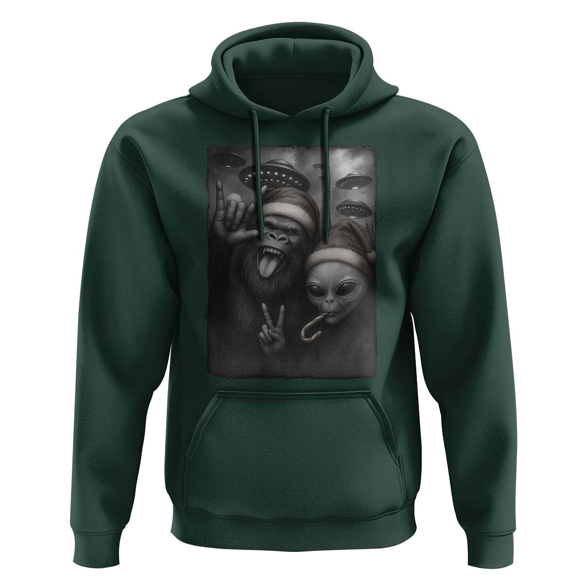 Bigfoot UFO Selife Hoodie Sasquatch Ailen Rock On Hand Christmas - Wonder Print Shop