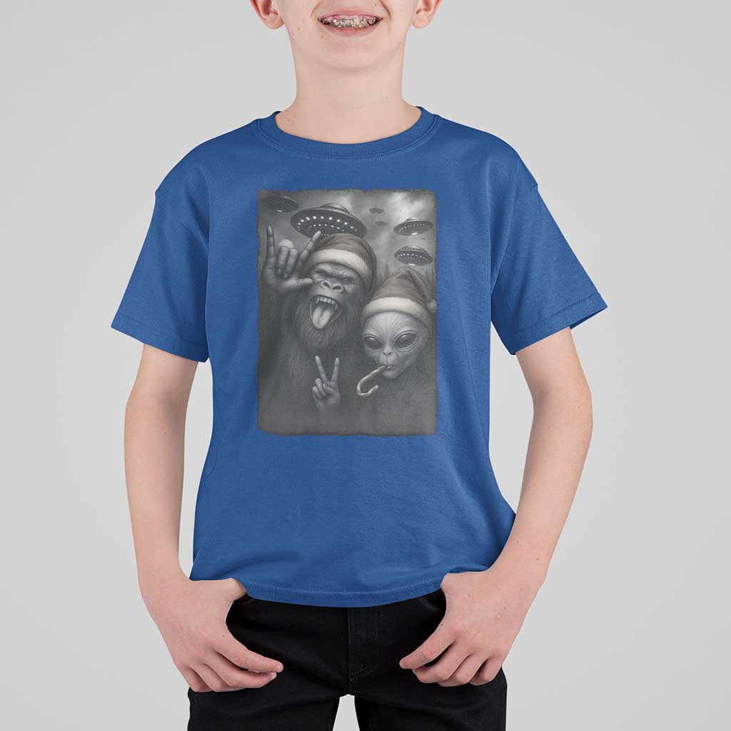 Bigfoot UFO Selife T Shirt For Kid Sasquatch Ailen Rock On Hand Christmas - Wonder Print Shop