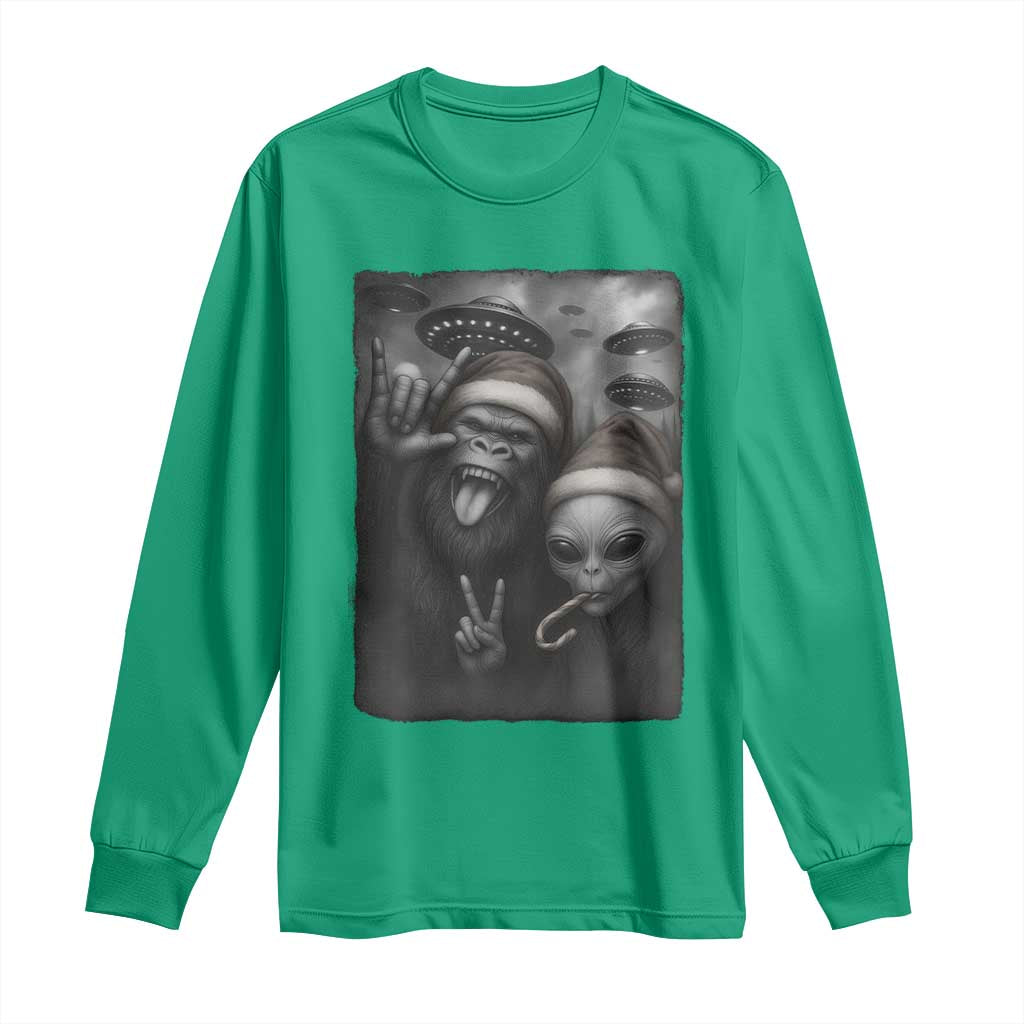 Bigfoot UFO Selife Long Sleeve Shirt Sasquatch Ailen Rock On Hand Christmas - Wonder Print Shop