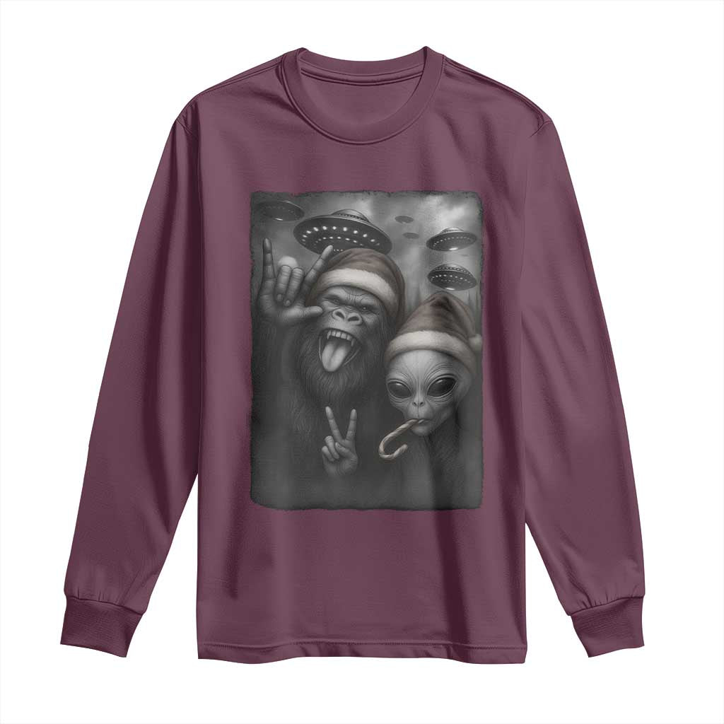 Bigfoot UFO Selife Long Sleeve Shirt Sasquatch Ailen Rock On Hand Christmas - Wonder Print Shop