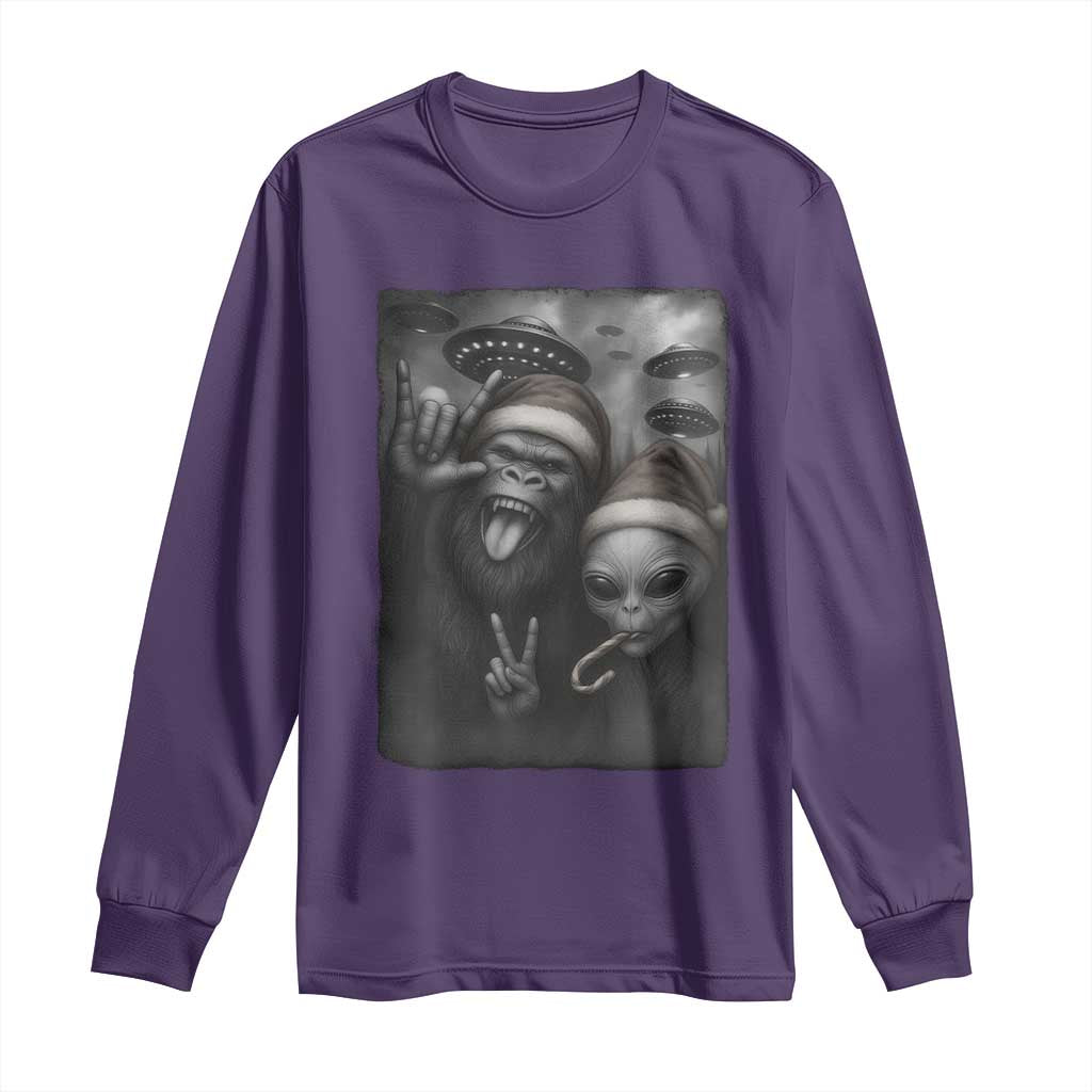 Bigfoot UFO Selife Long Sleeve Shirt Sasquatch Ailen Rock On Hand Christmas - Wonder Print Shop