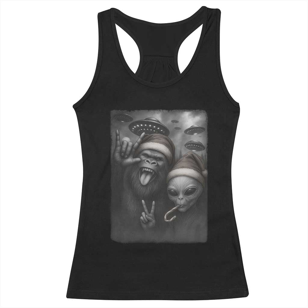 Bigfoot UFO Selife Racerback Tank Top Sasquatch Ailen Rock On Hand Christmas - Wonder Print Shop