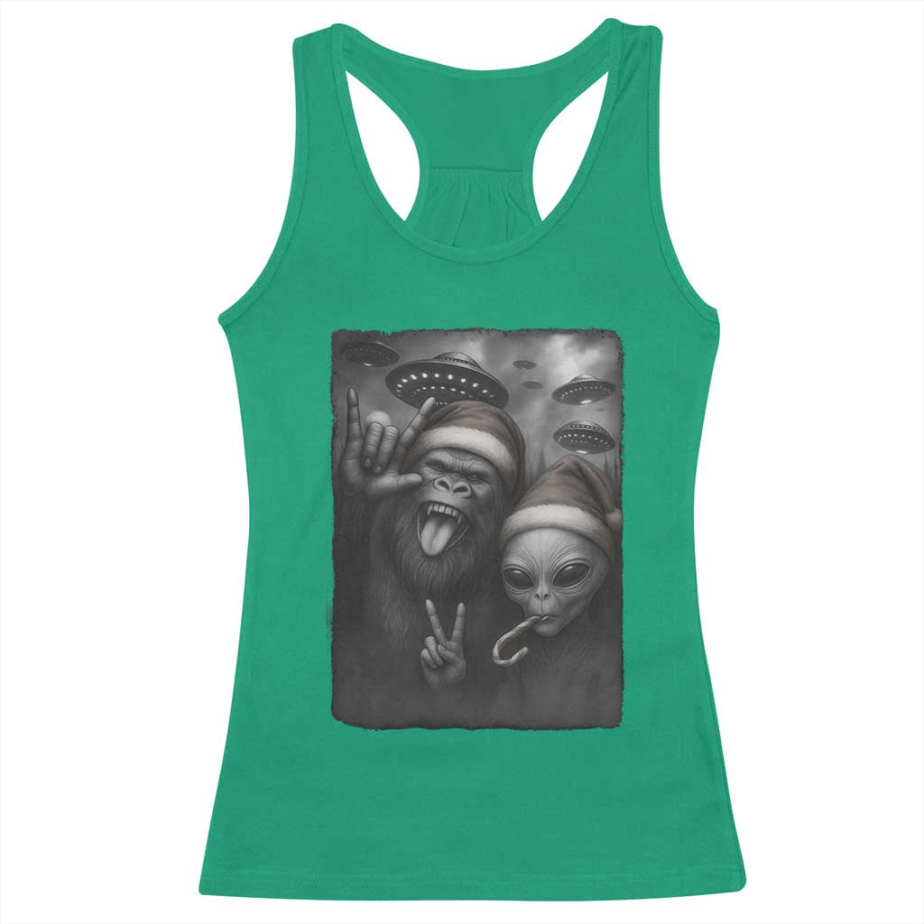 Bigfoot UFO Selife Racerback Tank Top Sasquatch Ailen Rock On Hand Christmas - Wonder Print Shop