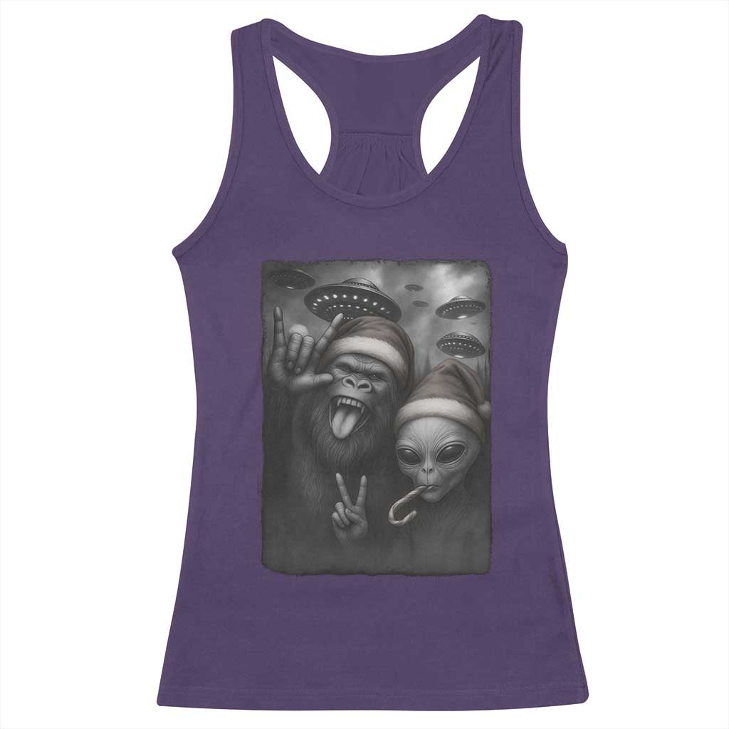 Bigfoot UFO Selife Racerback Tank Top Sasquatch Ailen Rock On Hand Christmas - Wonder Print Shop