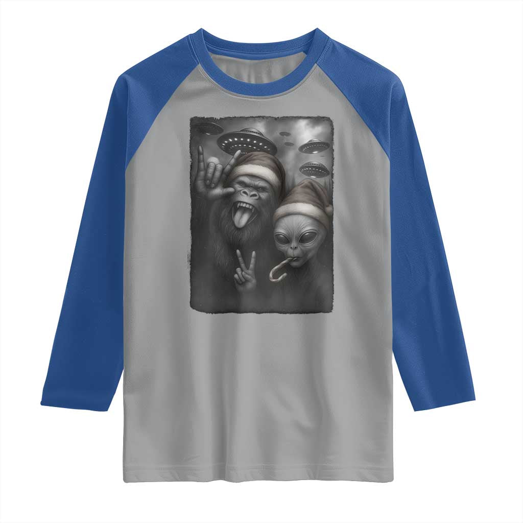Bigfoot UFO Selife Raglan Shirt Sasquatch Ailen Rock On Hand Christmas - Wonder Print Shop