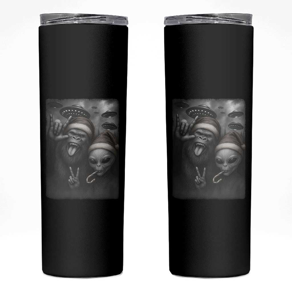 Bigfoot UFO Selife Skinny Tumbler Sasquatch Ailen Rock On Hand Christmas - Wonder Print Shop
