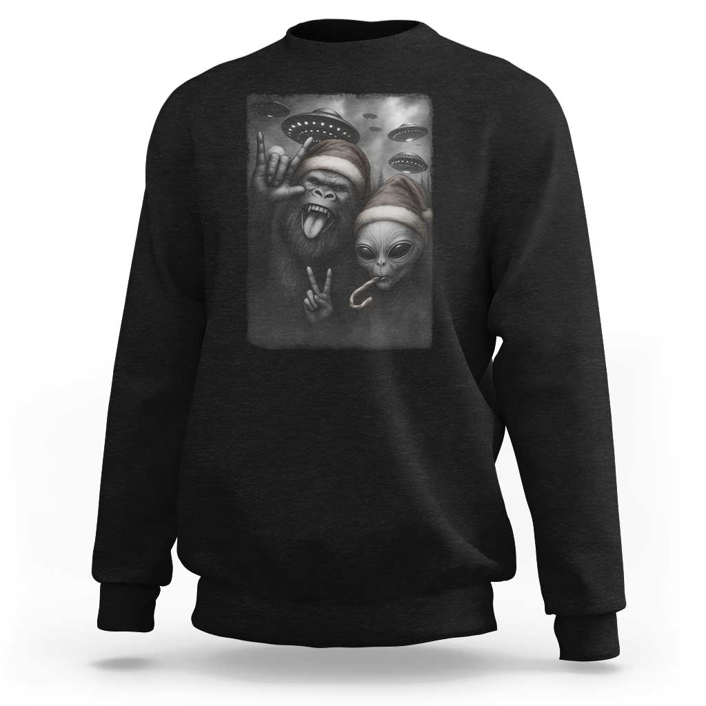 Bigfoot UFO Selife Sweatshirt Sasquatch Ailen Rock On Hand Christmas - Wonder Print Shop