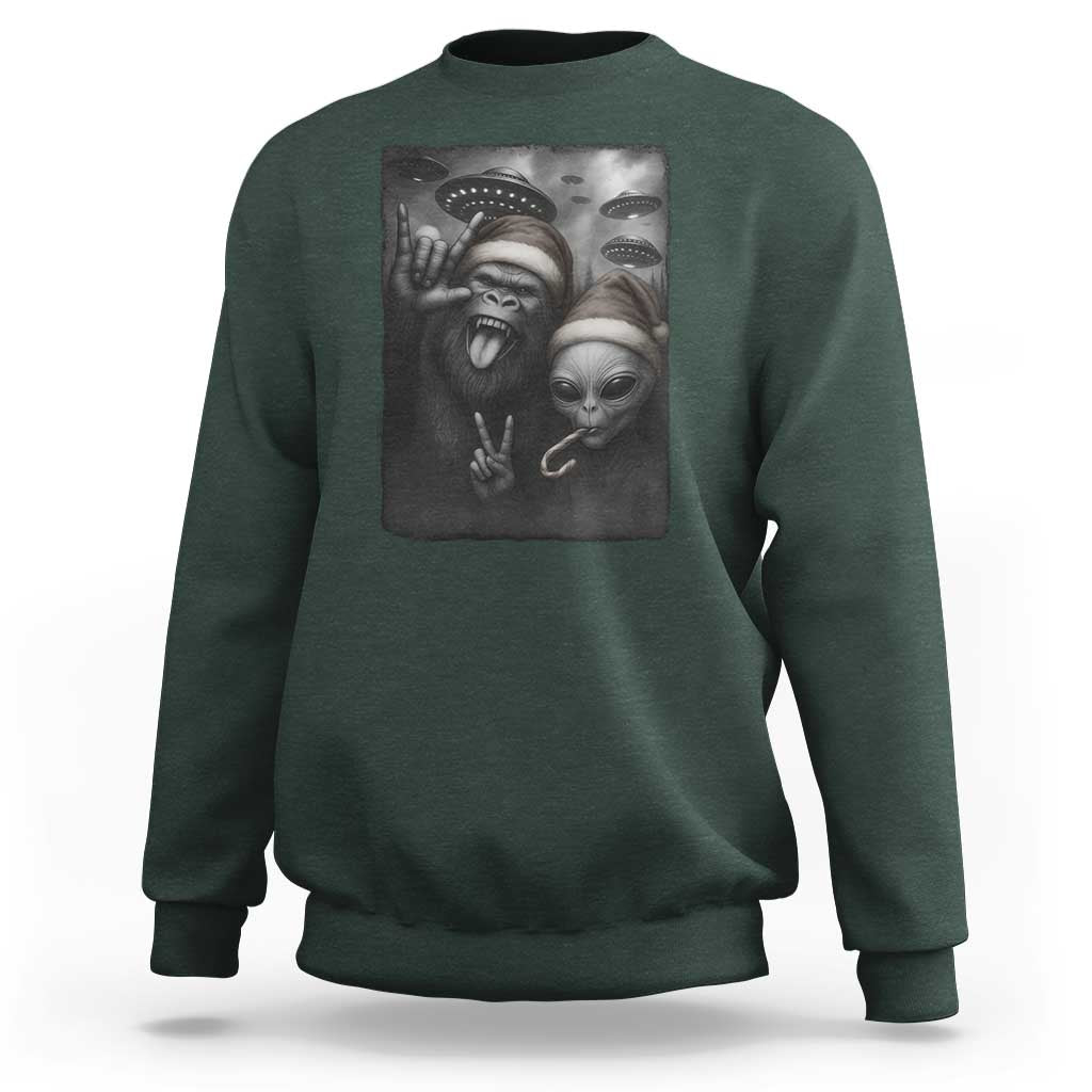 Bigfoot UFO Selife Sweatshirt Sasquatch Ailen Rock On Hand Christmas - Wonder Print Shop