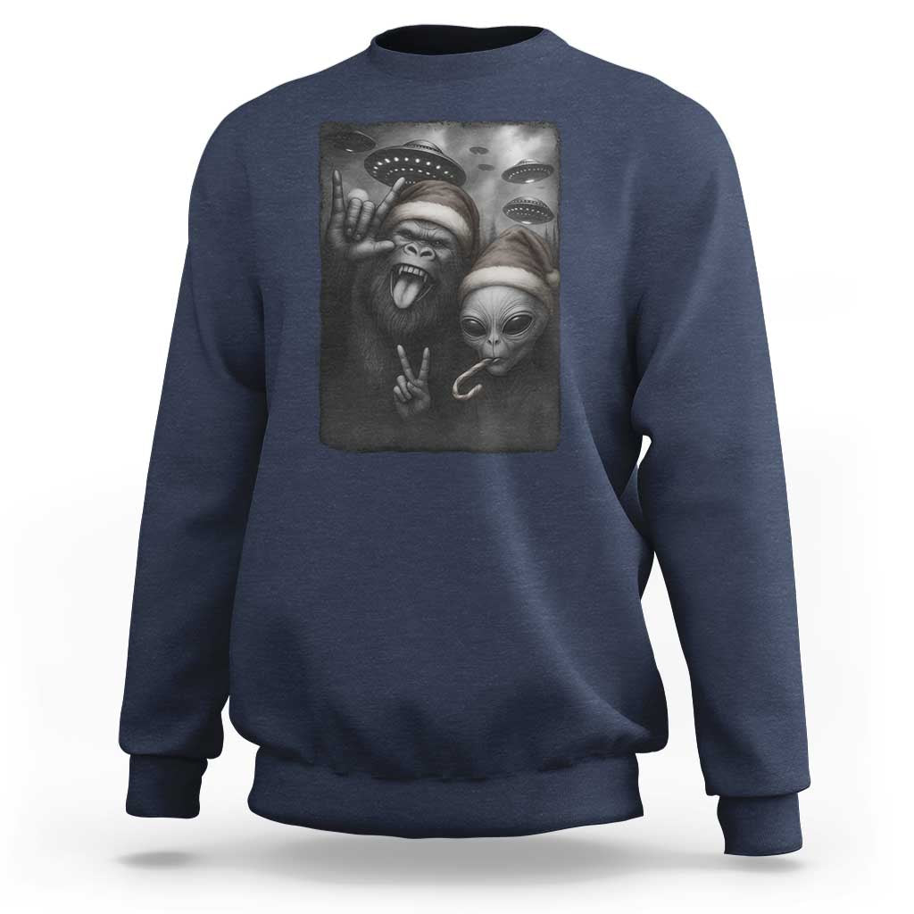 Bigfoot UFO Selife Sweatshirt Sasquatch Ailen Rock On Hand Christmas - Wonder Print Shop