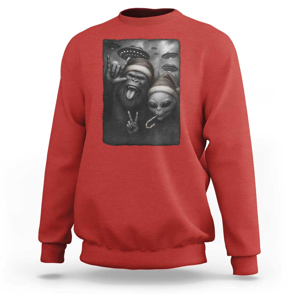 Bigfoot UFO Selife Sweatshirt Sasquatch Ailen Rock On Hand Christmas - Wonder Print Shop