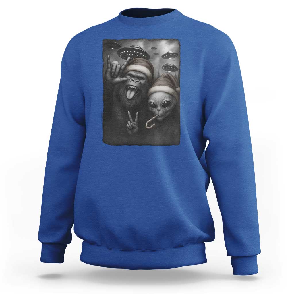 Bigfoot UFO Selife Sweatshirt Sasquatch Ailen Rock On Hand Christmas - Wonder Print Shop