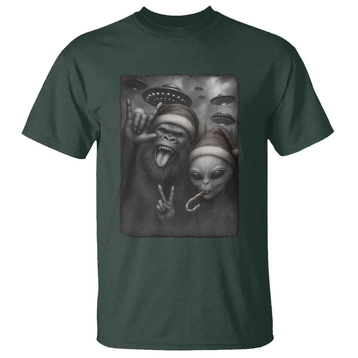 Bigfoot UFO Selife T Shirt Sasquatch Ailen Rock On Hand Christmas - Wonder Print Shop