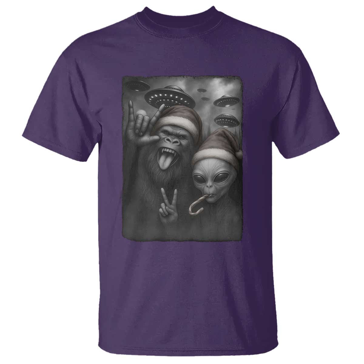 Bigfoot UFO Selife T Shirt Sasquatch Ailen Rock On Hand Christmas - Wonder Print Shop