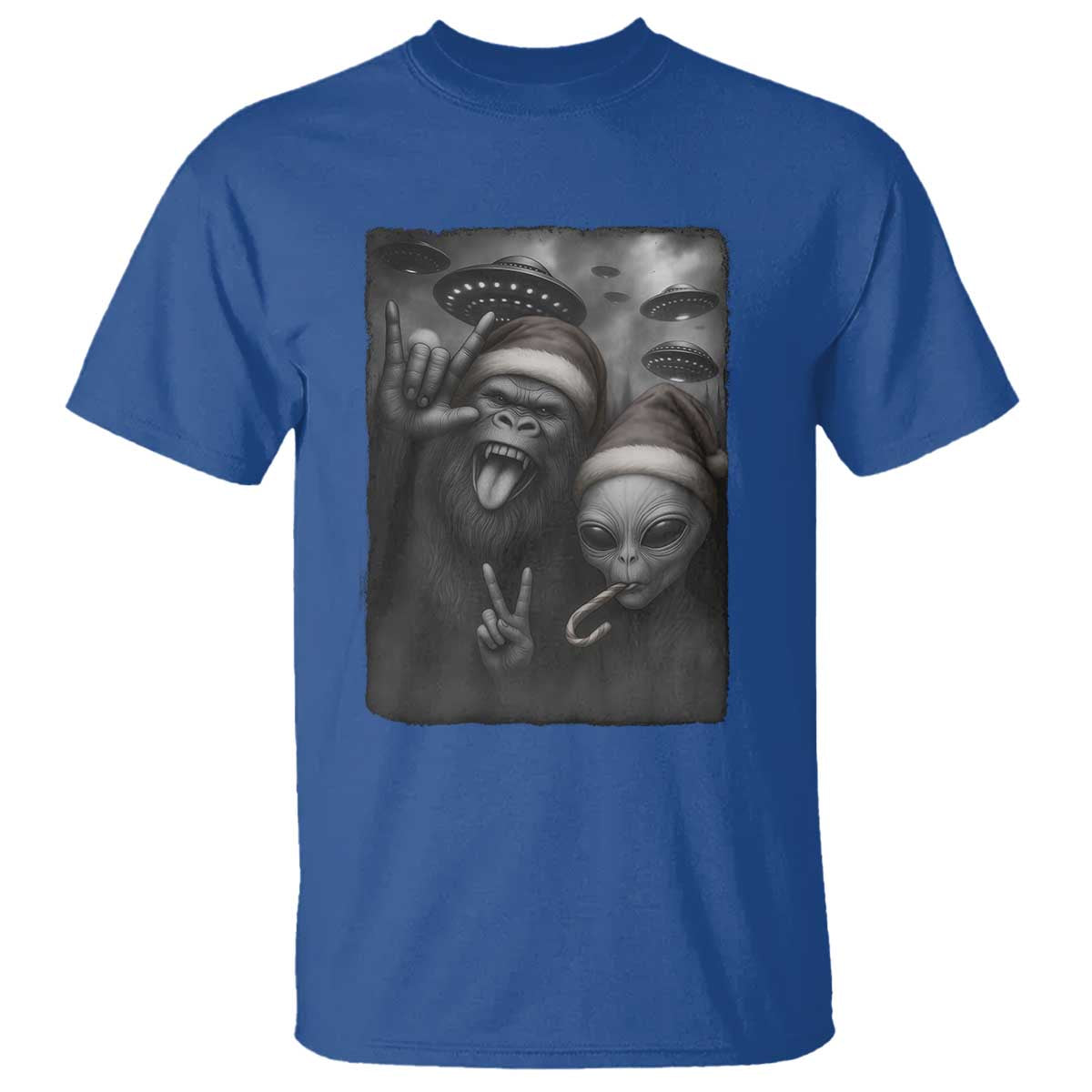 Bigfoot UFO Selife T Shirt Sasquatch Ailen Rock On Hand Christmas - Wonder Print Shop