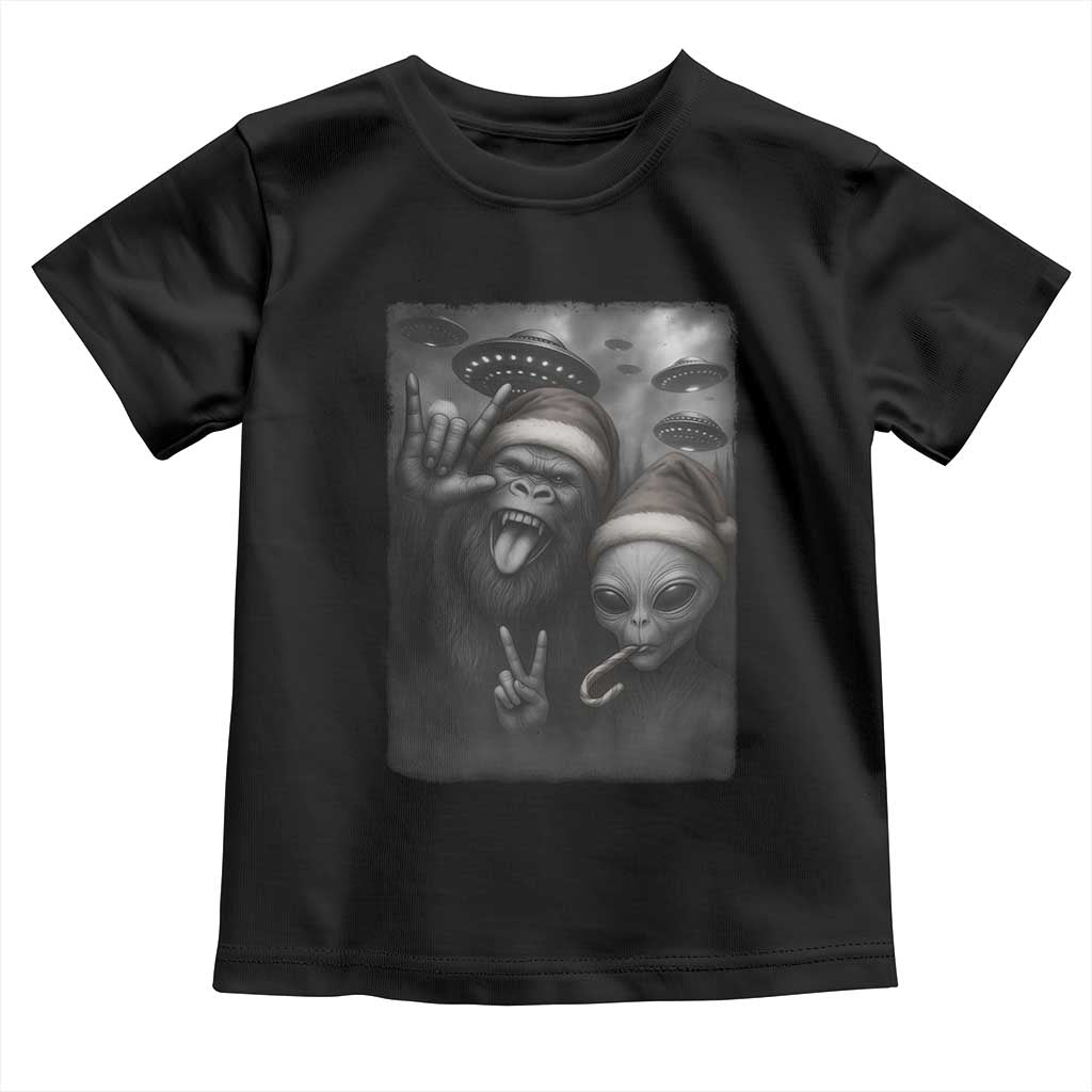 Bigfoot UFO Selife Toddler T Shirt Sasquatch Ailen Rock On Hand Christmas - Wonder Print Shop
