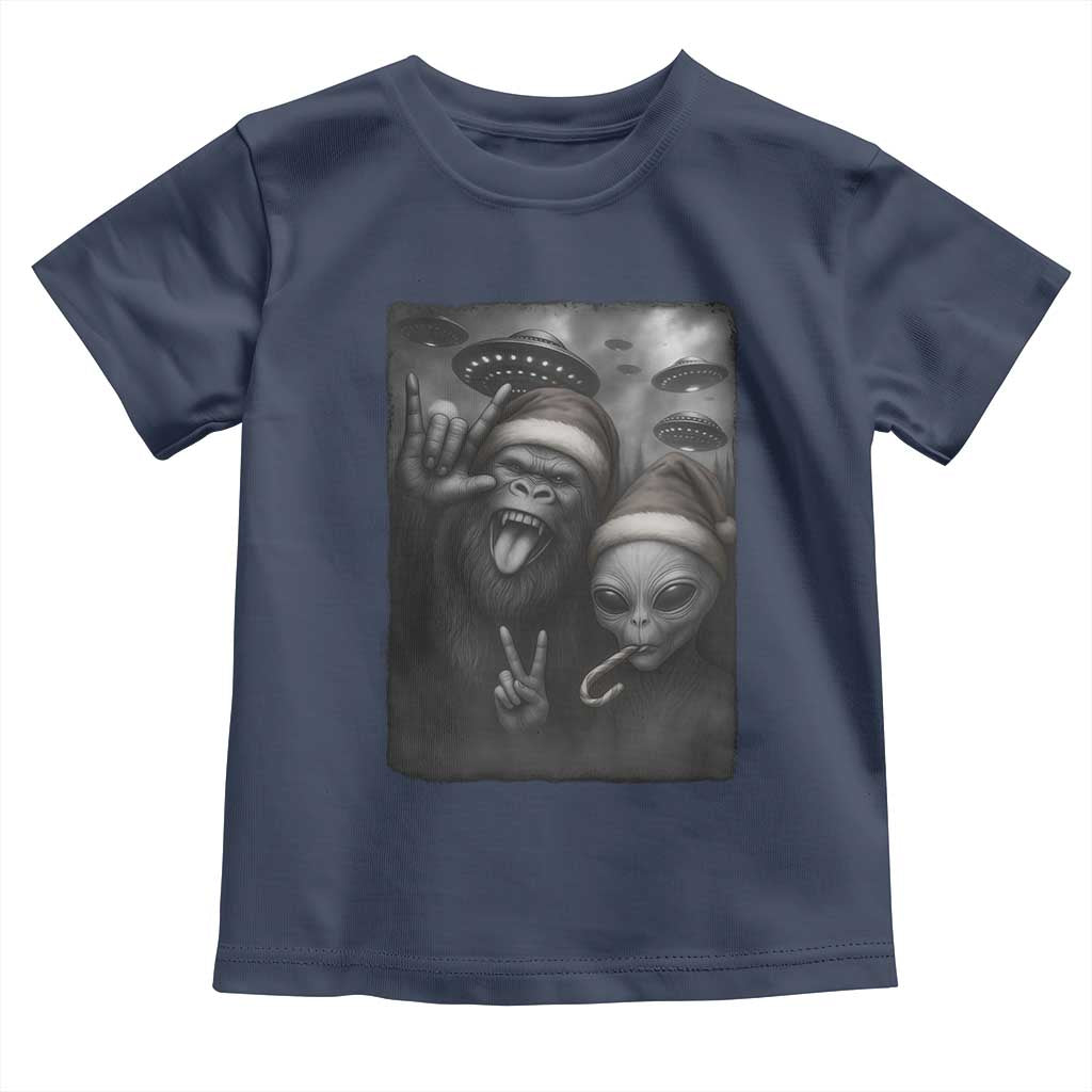 Bigfoot UFO Selife Toddler T Shirt Sasquatch Ailen Rock On Hand Christmas - Wonder Print Shop