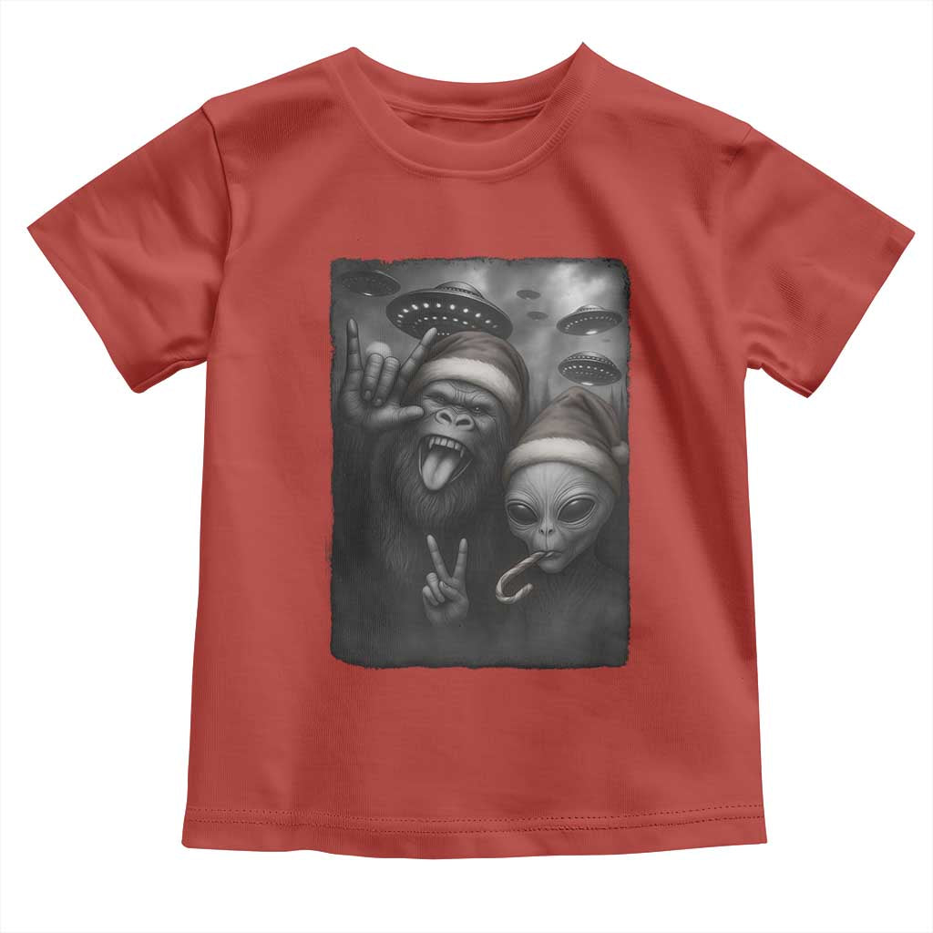 Bigfoot UFO Selife Toddler T Shirt Sasquatch Ailen Rock On Hand Christmas - Wonder Print Shop