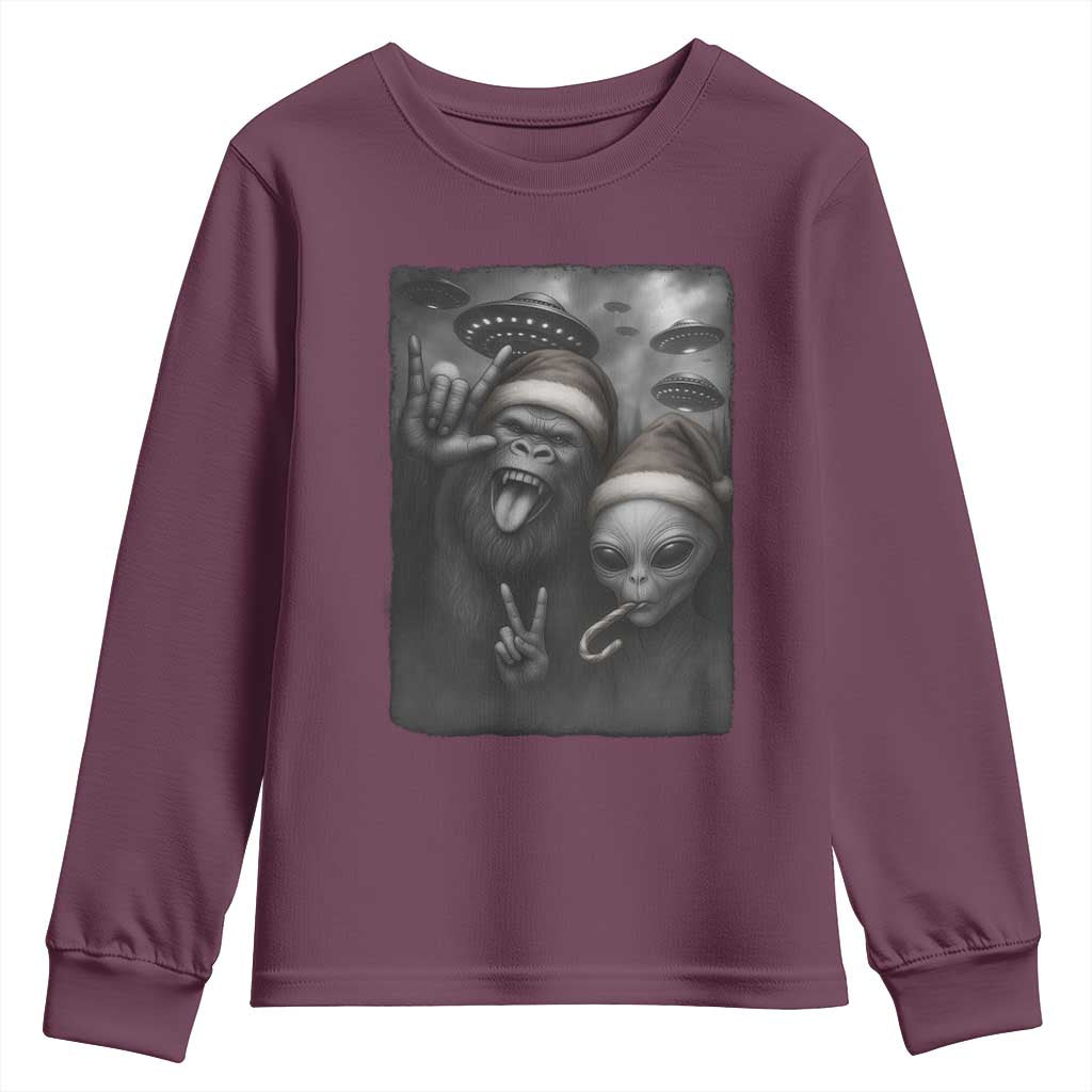 Bigfoot UFO Selife Youth Sweatshirt Sasquatch Ailen Rock On Hand Christmas - Wonder Print Shop