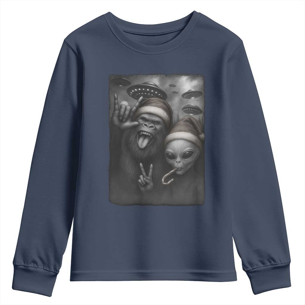 Bigfoot UFO Selife Youth Sweatshirt Sasquatch Ailen Rock On Hand Christmas - Wonder Print Shop