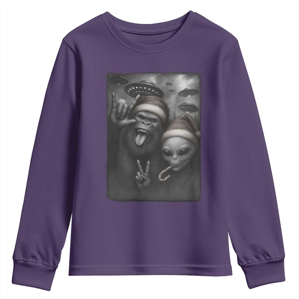 Bigfoot UFO Selife Youth Sweatshirt Sasquatch Ailen Rock On Hand Christmas - Wonder Print Shop