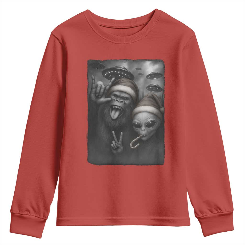 Bigfoot UFO Selife Youth Sweatshirt Sasquatch Ailen Rock On Hand Christmas - Wonder Print Shop