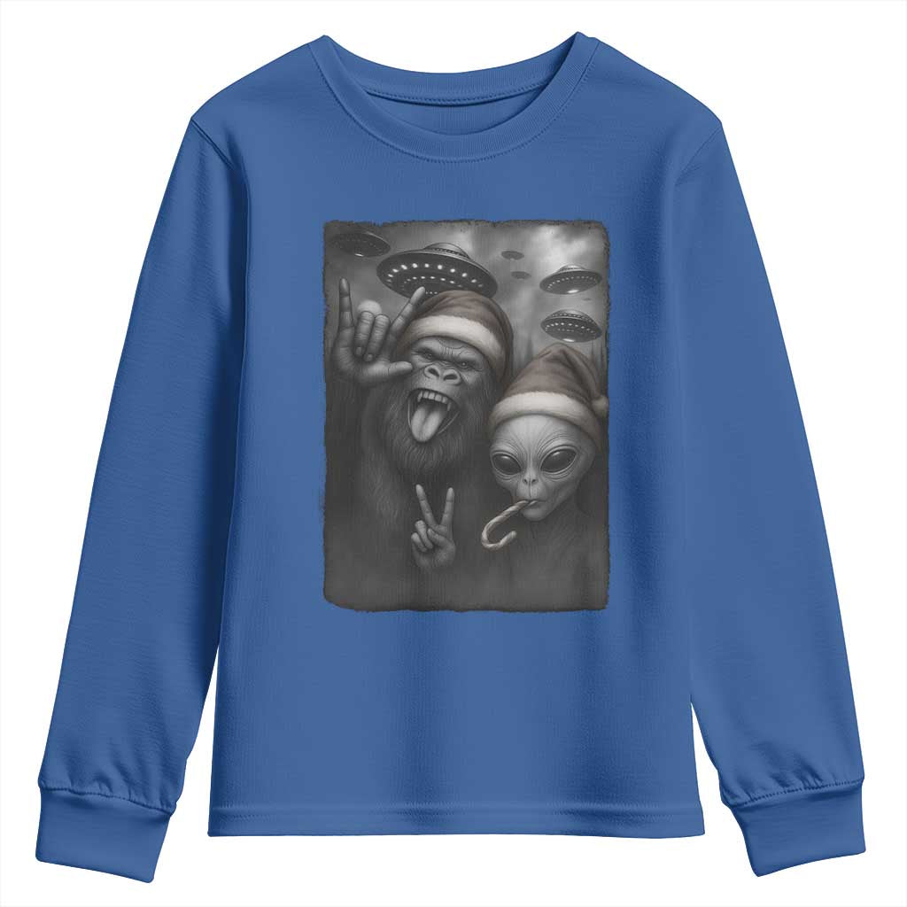Bigfoot UFO Selife Youth Sweatshirt Sasquatch Ailen Rock On Hand Christmas - Wonder Print Shop